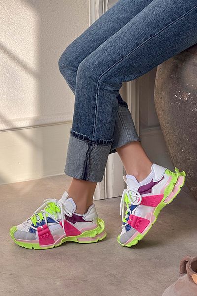 NİŞANTAŞI SHOES Oslo Neongrüne Fuchsia Matte Spitze Detaillierte Damen-Sportschuhe mit dicker Sohle