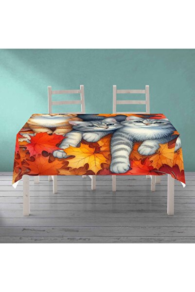 PRINTOPIA مفرش طاولة مزخرف بنمط قطط لطيف ومقاوم للبقع وقابل للغسل