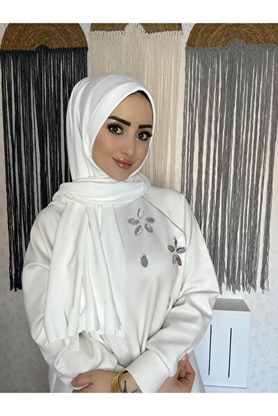 OykumBone White Pleated Ready-Made Shawl