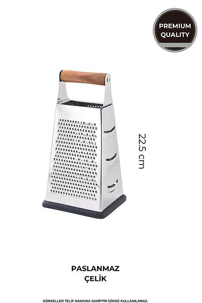 AKDAG HOME 4-Edged Medium Size Wooden Handle Stainless Steel Grater
