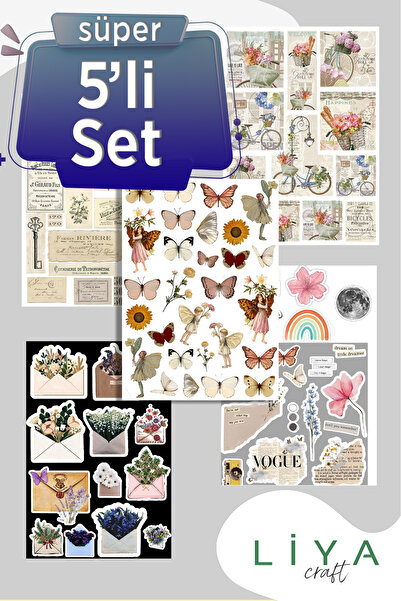 LiyaCraft Vintage Sticker Süper Set 5'Li Paket