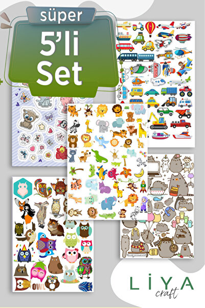 LiyaCraft 5'Li Çoçuk ve Hayvan Temalı Eğlenceli Sticker Set