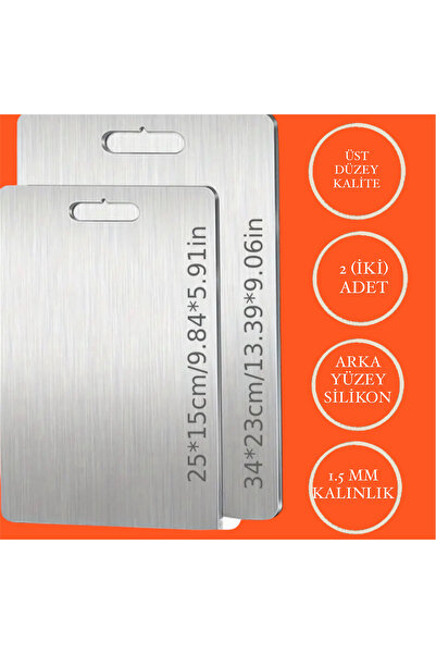 Stainless Art 2’ Li Paket Paslanmaz Çelik Kesme Tahtası Mutfak,Et,Sebze (15x2...
