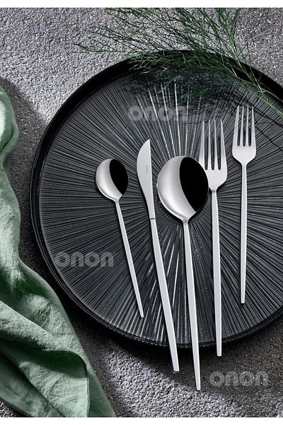 on-on طقم سكاكين شوكة وملعقة من موكا 60 قطعة - مع ملعقة نسكافيه