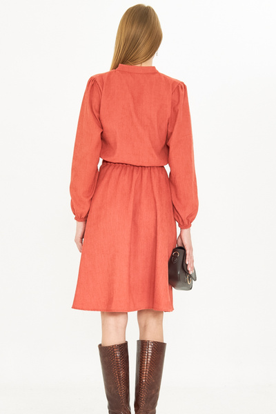 armonika Salmon Velvet V-λαιμόκοψη - Ελαστική μέση λεπτή φόρεμα ARM-25K 001049