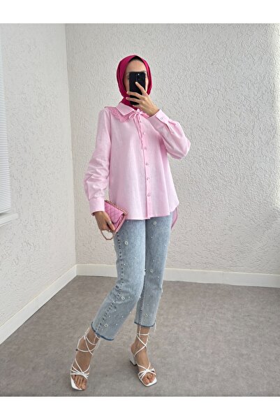 Modamorfo Pink Shirt - Collar Detail, Long Button Back