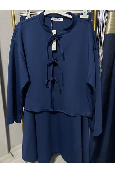 ANKA BOUTIQUE Navy Blue Scuba Lace-Up Skirt Suit