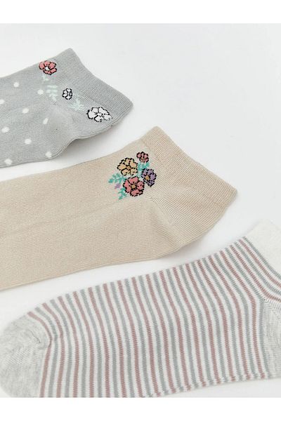LC Waikiki Lcw Dream Gray Floral Women's Booties Socks 5 Pack