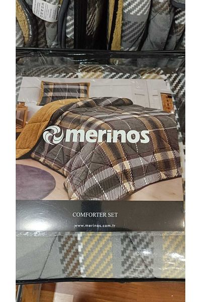 Merinos Comforter Single Duvet Set Checkered Dark Gray-Yellow 220X240