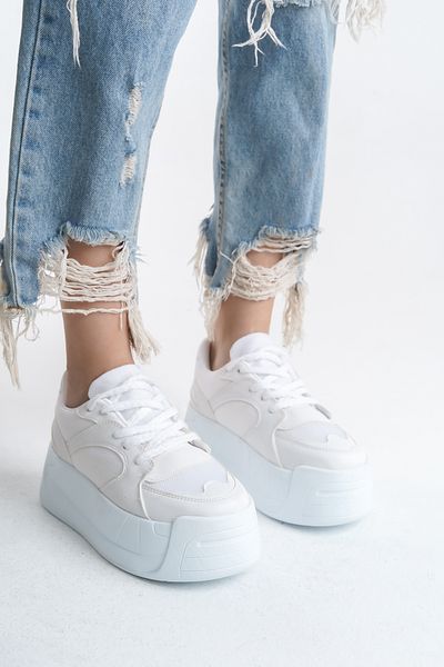 SEEM & BE Pantofi sport albi cu talpă înaltă pentru femei Tiger - pantofi sport