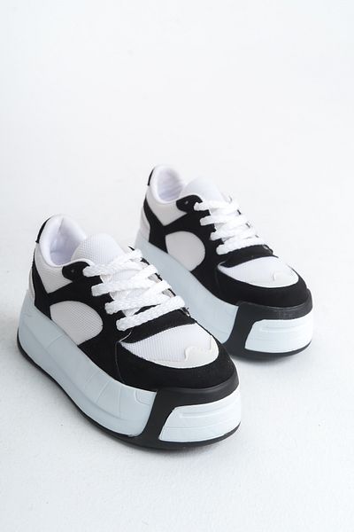 SEEM & BE Pantofi sport alb-negru cu talpă înaltă pentru femei Tiger - pantofi sport
