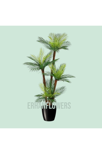 ERHAN FLOWERS ÇİÇEK & DEKORASYON Plastik saksıda 4 gövdeli yapay Palmiye çika...