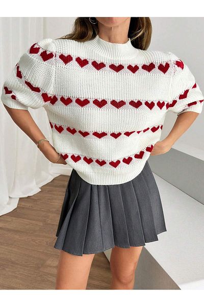 tofan Cowl Neck Knitwear Heart Sueter