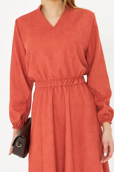 armonika Salmon Velvet V-λαιμόκοψη - Ελαστική μέση λεπτή φόρεμα ARM-25K 001049