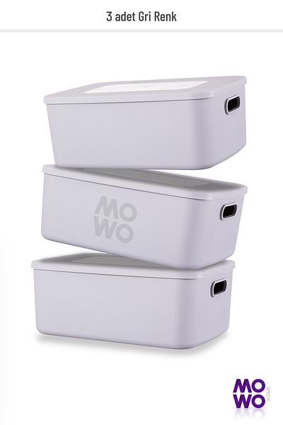 Mowo Home 9.5 Lt Grey Retro Box - Multi-Purpose Organizer Storage Box with Lid, Organizer