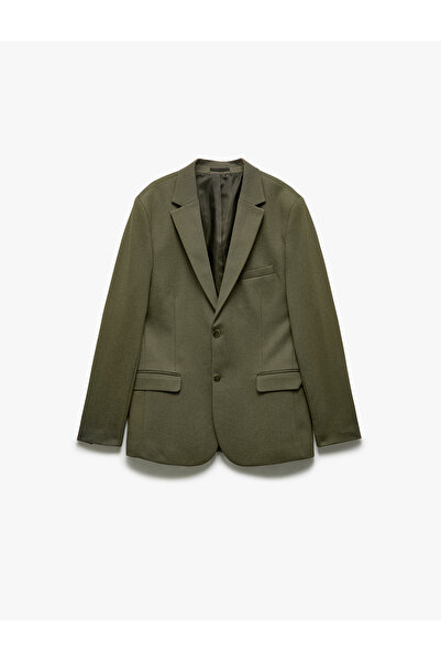 Koton Viscose Blended Pique Fabric Mono Collar Slim Fit Blazer Jacket with Buttoned Pockets