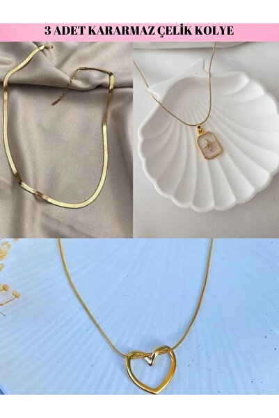 Le Manolia Accessories 3 ADET ÇELİK KARARMAZ ÇELİK KOLYE KUZEY YILDIZI,İTALYA...