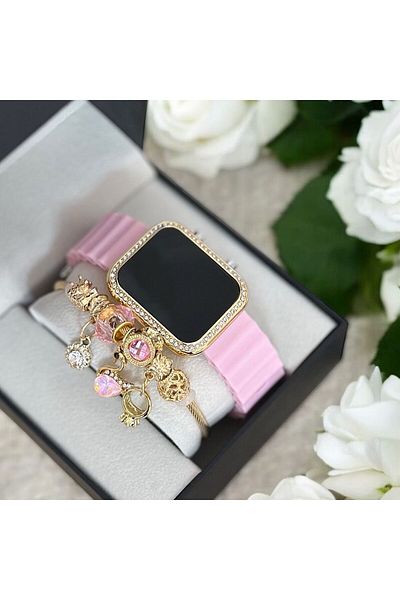 Has Pink Women's Stone Led Watch Bracelet Gift