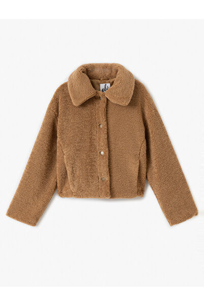 Koton Плюшено яке с класическа яка, копчета и джобове