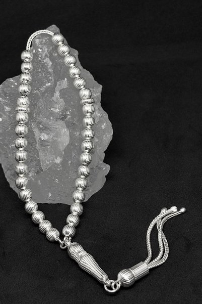 oya silver Plain Striped Round Silver Rosary