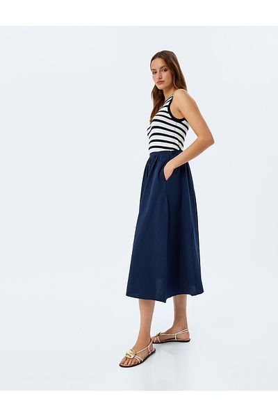 Koton Elastic Waist Cotton A-Line Long Bell Skirt