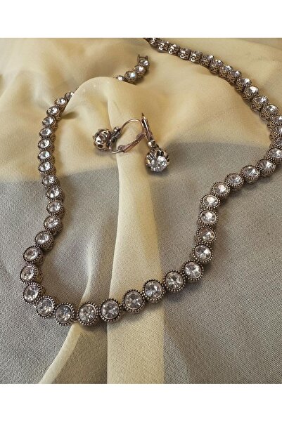 TMD AKSESUAR طقم قلادة من حجر الزركون وقلادة من حجر الزركون وحلق سوليتير من ح...