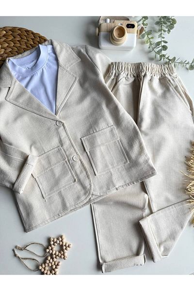 Teeny Weeny Kids Boy's Linen Jacket Pants Tshirt Set of 3