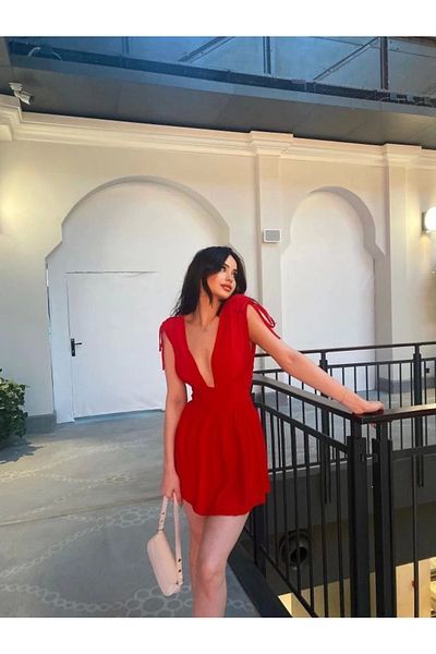 Moka Shopin Mokashopin Shoulder Rope Strap Shorts Dress - Red