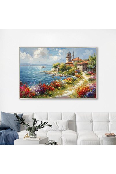 Tablosan Yağlı Boya Dokulu Tablo Modern Istanbul Manzarası Gümüş Çerçeveli U06023