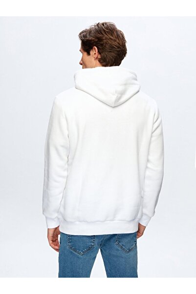 Ltb Slogan Printed Hooded White Sweatshirt