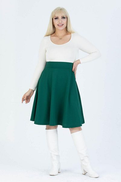 Mooi XXL Women's Emerald Green High Waist Flexible Crepe Flared Skirt