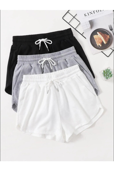 Advantage Γυναικείο σορτς 3 τεμαχίων με 2 νήματα χτενισμένο βαμβακερό γυναικείο μαύρο λευκό μαύρο