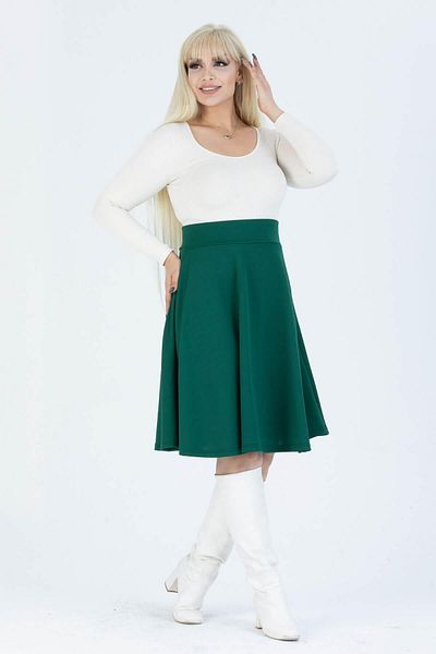 Mooi XXL Women's Emerald Green High Waist Flexible Crepe Flared Skirt