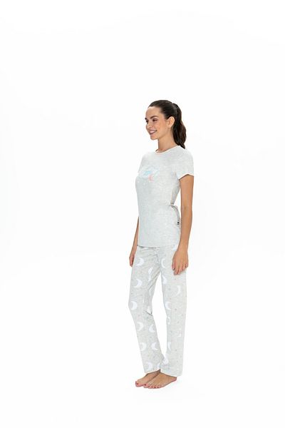U.S. Polo Assn. Set pijamale pentru femei cu licență USPA - Gât rotund, imprimeu lunar, Snow Melange
