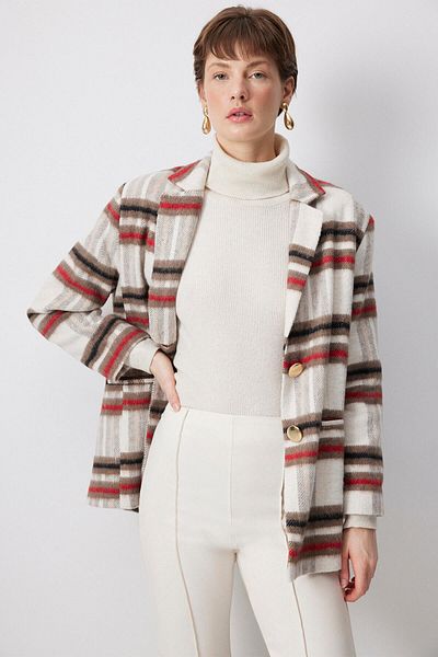 Touché Privé Gold Button Plaid Blazer Jacket