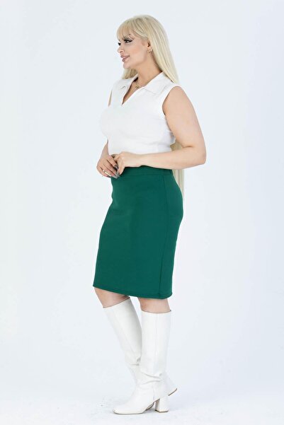 Mooi XXL Women's Emerald Green Stretchy Crepe Pencil Skirt