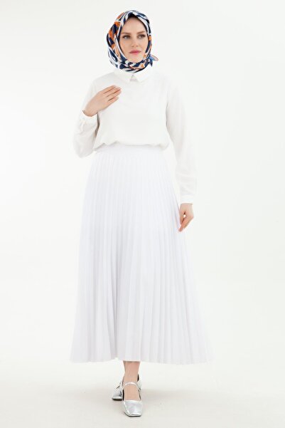 Armine Beli Lastikli Piliseli Etek Ekru 24YT114