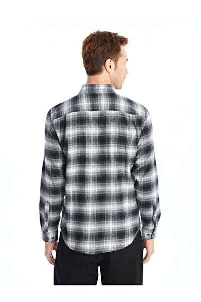 LC Waikiki LCWAIKIKI Classic Чорна Regular Fit Довгорукавна картата сорочка з попліну для чоловіків