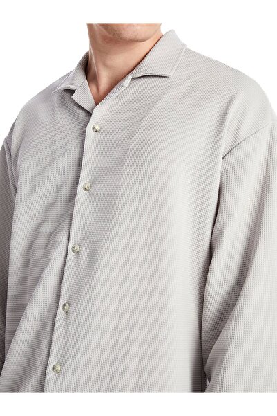 LC Waikiki LCW Casual Сірий Regular Fit Довгорукавна чоловіча сорочка з фактурною тканиною