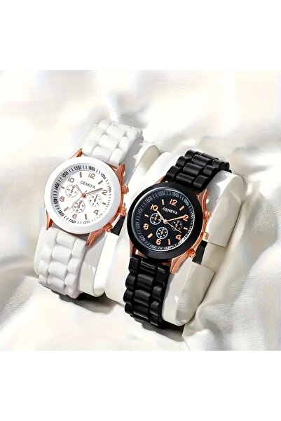 Mumicemum Sevgiler Günü  Siyah-Beyaz Saat & Kalp Kolye Seti  2 Adet