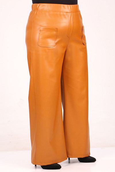 Eslina 39050 Large Size Wide Leg Leather Pants-Hardal