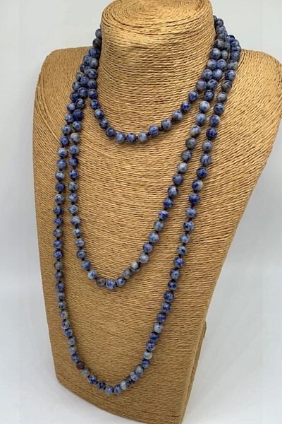 NBS Beautiful Naturel Stones 8 mm 91 cm Long Sodalite Natural Stone Necklace - Bohemian for Knotted Handcrafted, Gift and Valentine's Day