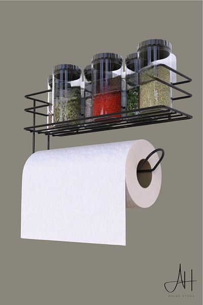 AHLAS STORE Black Paper Roll - with Adhesive and Shelf, Napkin Holder and Towel Organizer Shelf, for Kitchen and Bathroom