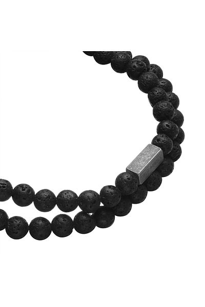 True Rebels Edelsteinarmband 2er Set Armbänder Edelstahl gunmetal Lavastein schwarz