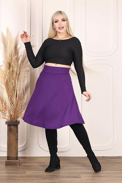 Mooi XXL Women's Purple High Waist Stretchy Crepe Flared Skirt