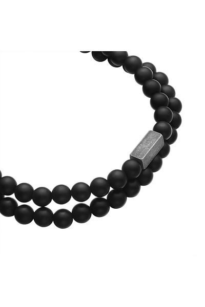 True Rebels Edelsteinarmband 2er Set Armbänder Edelstahl gunmetal Achat schwarz