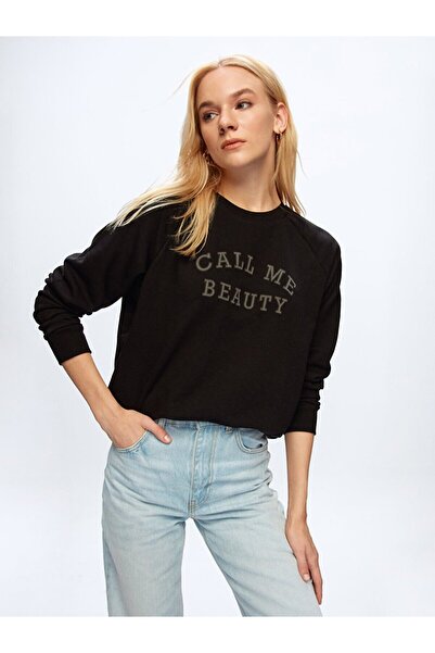 Ltb Slogan Baskılı Loose Fit Siyah Sweatshırt