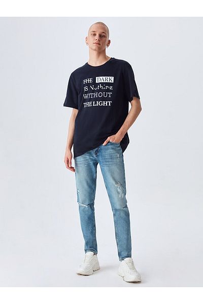 Ltb Text Printed Navy Blue T-shirt