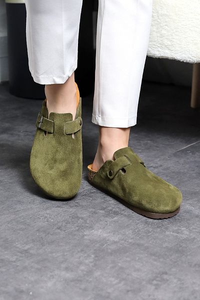 Land of Cork Unisex Anatomical Genuine Suede Leather Closed Natural Cork Sole Slippers