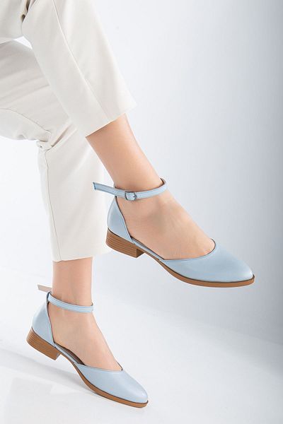 MaskButik Pantofi din piele Tilda cu toc mic Baby Blue